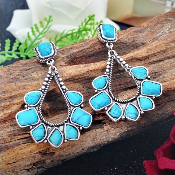 💙Retro Exaggerated 925 Silver Turquoise Earrings - Picture 6 of 7